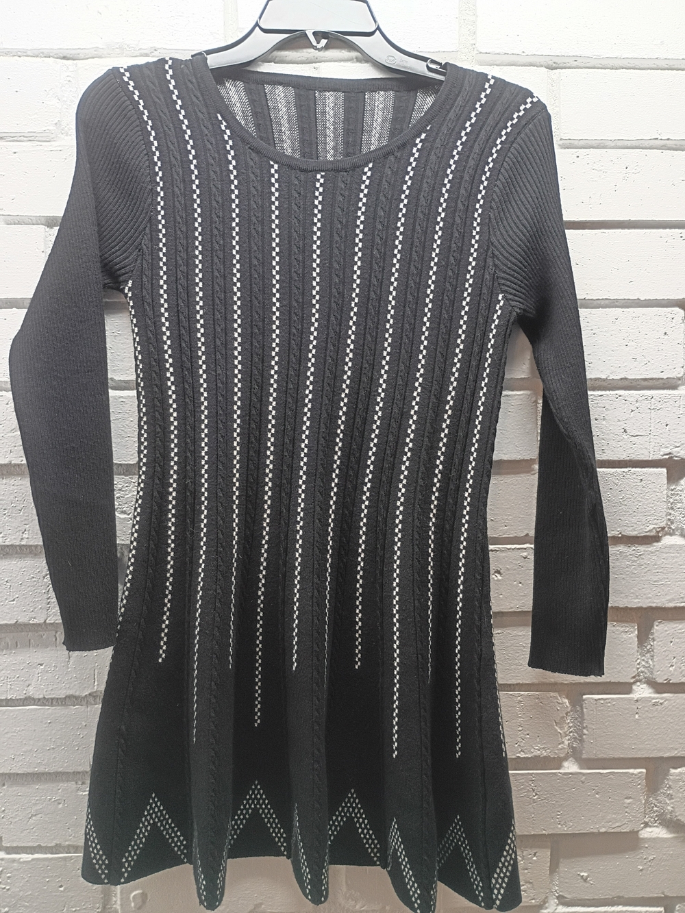 Joa Los Angeles Black Long-Sleeve Knit Dress with White Stitch Detailing
